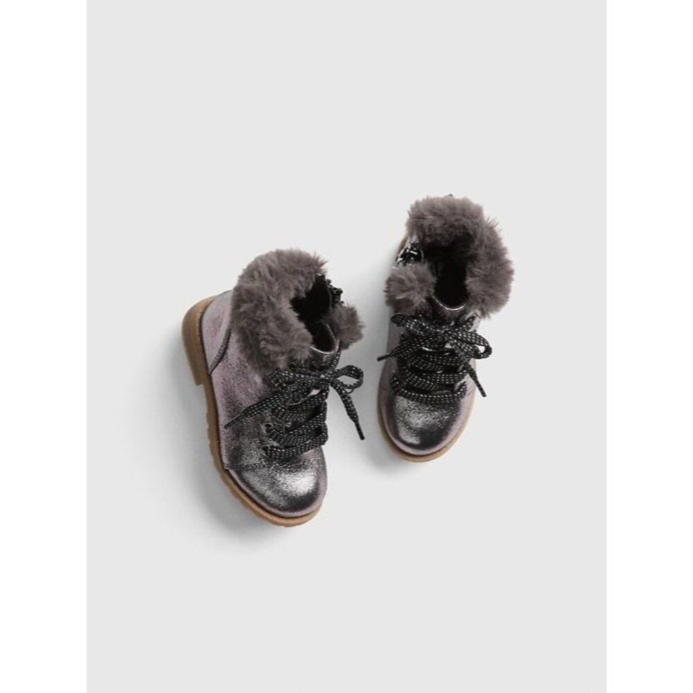 BABY GAP  Girl Metallic Fur-Trim Ankle Boots booties shoes Size: 8